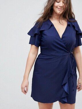 ASOS CURVE Navy Ruffle Wrap Mini Dress 20